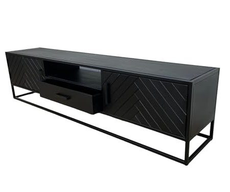 Indoortrend TV Lowboard 160 cm schwarz - TV Schrank mit Schublade - Sideboard Wohnzimmer Massivholz - Kommode Maße B: 160 x T: 40 x H: 50 cm