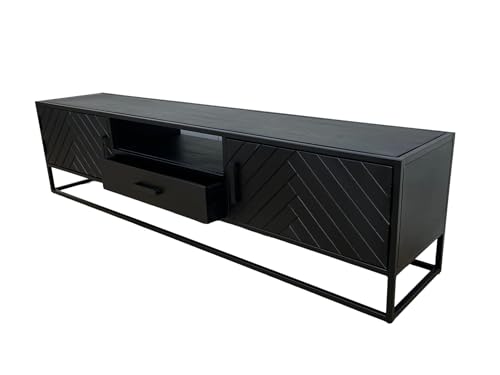 Indoortrend TV Lowboard 160 cm schwarz - TV Schrank mit Schublade - Sideboard Wohnzimmer Massivholz - Kommode Maße B: 160 x T: 40 x H: 50 cm