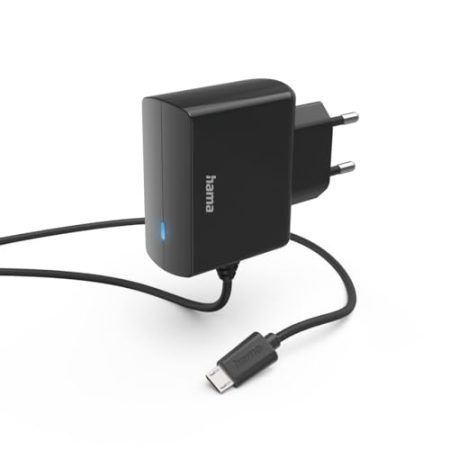Hama Ladegerät Micro USB, 6W (USB Ladegerät, für Handy, Smartphone, Ladekabel Micro-USB Ladegerät, Ladeadapter, Ladestecker, Netzteil, integriertes Ladekabel, klein, Kabel 1m) schwarz