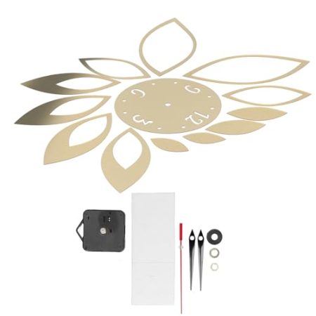 Eujgoov Wanduhr-Aufkleber, DIY, DIY-Uhr, Wanduhr, Spiegel, PVC, Modernes Dekor für Zuhause, Wohnzimmer, TV-Hintergrund, Blumenform, Aufkleber, Schlafzimmer, Zuhause, (Gold)