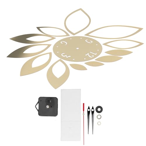 Eujgoov Wanduhr-Aufkleber, DIY, DIY-Uhr, Wanduhr, Spiegel, PVC, Modernes Dekor für Zuhause, Wohnzimmer, TV-Hintergrund, Blumenform, Aufkleber, Schlafzimmer, Zuhause, (Gold)