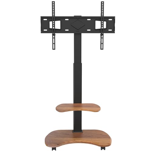 XTRARM Stellar TV Ständer Rollbar mit Holzregal - Höhenverstellbar Schwenkbar TV Rollwagen mit Rollen für 32-70 Zoll Fernseher bis zu 45 kg - Universal TV Standfuss Max VESA 600x400