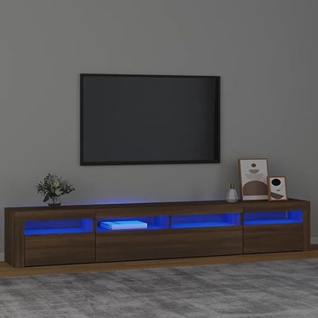 TEKEET Wohnmöbel TV-Schrank mit LED-Beleuchtung Eiche braun 240x35x40 cm Größe