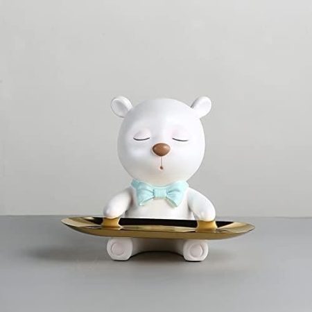 xuejuanshop Nordic Resin Cartoon Bärentablettskulptur Ornamente Wohnzimmer Eingang Schlüssels Süßigkeiten Kleine Objekte Lagerung Wohnkultur Zubehör (Color : White)