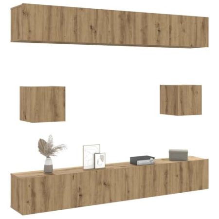 6-TLG. TV-Schrank-Set Wandmontage Artisan-Eiche Holzwerkstoff, 3328992