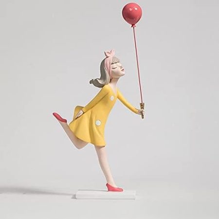 xuejuanshop Harz Ballon Mädchen Skulptur Ornament Wohnzimmer Desktop Charakter Modell Handwerk Dekoration Zubehör (Color : B Yellow)