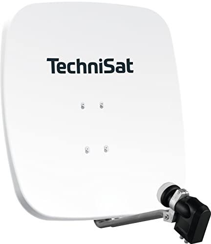 TechniSat SATMAN 65 PLUS - Satellitenschüssel mit LNB (65 cm Sat Anlage mit Masthalterung und 40mm Universal-Quattro-LNB, Multischalter wird benötigt) weiß