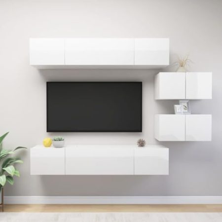 WDGJJFECNMUEHI Schlafzimmer TV-Schrank Lautsprecherschrank6-tlg. TV-Schrank-Set Hochglanz-Weiß HolzwerkstoffGeeignet für Wohnzimmer, Schlafzimmer, Balkon