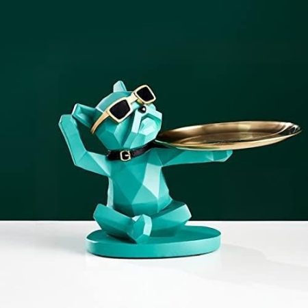 jiaquanwufeng-2022 Dekorative Ornamente Geometrische kühle Hund Dekorative Statue Multifunktionale Aufbewahrungsbox Schreibtisch Zubehör Moderne Kunstskulptur Dekorative Statue (Type : Green-D)