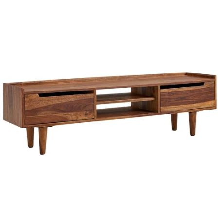 Wohnling Lowboard Sheesham Massivholz 145x43x35 cm TV-Kommode mit Zwei Türen, Design TV-Schrank Hoch, Fernsehtisch Fernsehschrank Modern, Fernsehkommode Wohnzimmer