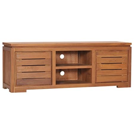 VACARX TV-Schrank 110 x 30 x 40 cm aus massivem Teakholz, Material: massives Teakholz mit natürlicher Oberfläche