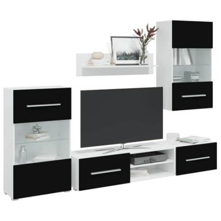 Fünfteilige Wohnwand TV-Schrank mit LED-Beleuchtung Schwarz,243864