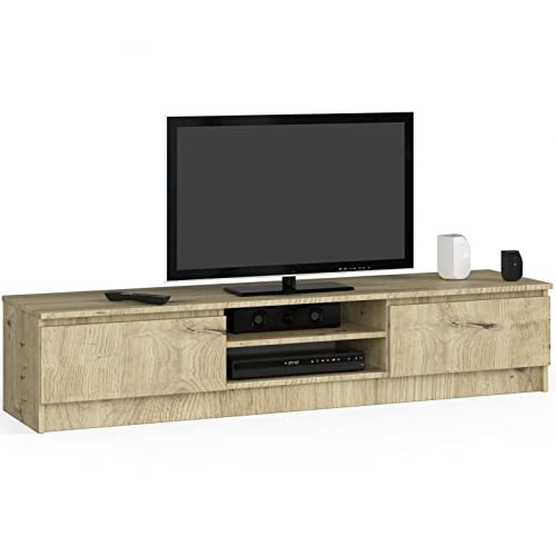 ADGO RTV K160 CLP TV-Ständer mit 2 Schränken und 2 Regalen 160x33x40 cm, TV-Lowboard, Lowboard für Fernseher, Fernsehschrank, Fernsehtisch, Stehend TV-Regal, Board, Langer (Artisan Eiche)
