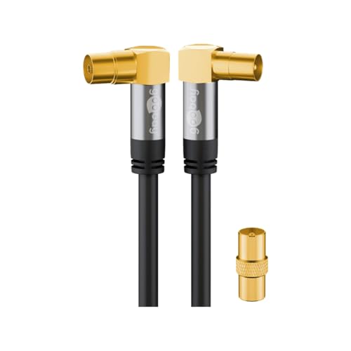 Goobay 70455 TV-Antennenkabel, gewinkelt, Koax-Buchse 90° > Koax-Stecker 90°,135 dB, 4-fach geschirmt, vergoldet, schwarz (1,0m)