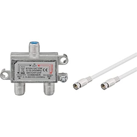 goobay 67054 SAT TV Einschleuseweiche Sat/Terrestrisch & 60722 Sat Anschlusskabel, Antennenkabel, Koaxialkabel, F-Stecker auf F-Stecker,2-Fach geschirmt, 0,3m, 80 dB, weiß