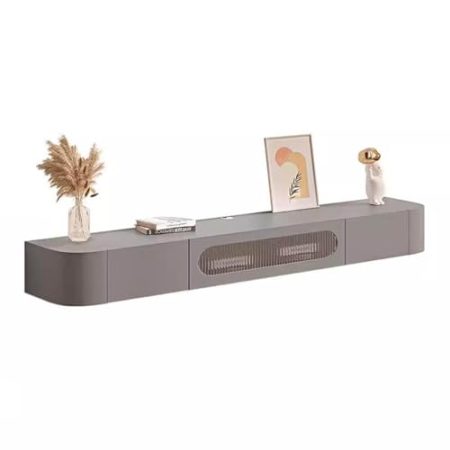 Hängender TV-Schrank aus Massivholz, hängend, modernes Zuhause, Wohnzimmer, Wandschrank, Hintergrund, Wandschrank, Regal (grau, 180 cm)