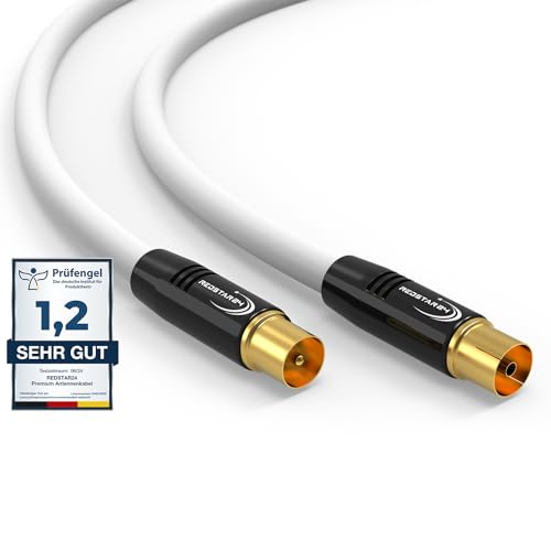 RedStar24 Antennenkabel 1m Weiß – Stecker zu Buchse Koaxial IEC – Premium HDTV Koaxialkabel für Kabelfernsehen | TV Kabel: Kompatibel mit TV, Radio, DVB-T/T2, DVB-C, DAB