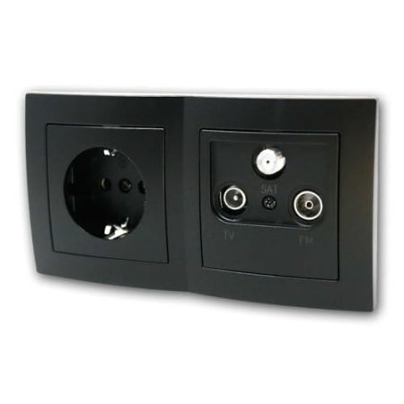 FLAIR Kombi Steckdose & Antennendose, schwarz, TV Radio & SAT, Unterputz