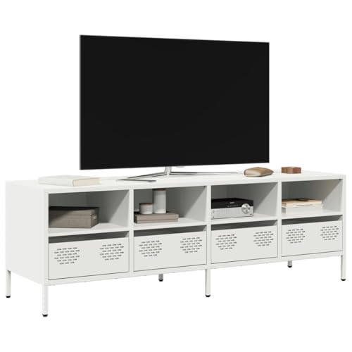 AJJHUUKI Outdoor-Möbel-TV-Schrank, weiß, 135 x 39 x 43,5 cm, kaltgewalztes Stahl-Möbel
