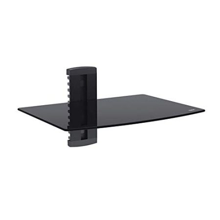 Generic Schwebendes schwarzes Regal mit Flacher schwarzer Wandhalterung und verstärktem gehärtetem schwarzem Glas | für DVD-Player, Virgin Box, Spielkonsolen, TV-Zubehör, Lautsprecher und mehr