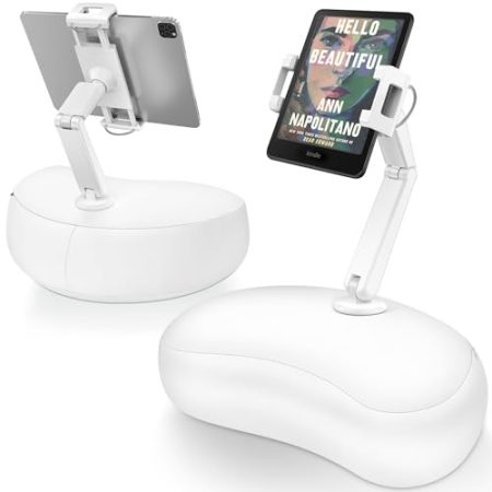 AboveTEK Tablet Kissen Halter, ipad Halterung für Schoß/Sofa mit Weichem Sitzsack, Mehrere Winkel Verstellbar Arm, ipad-Halter Bett für Kindle Handys Tablets von 4,7 bis 12,9 Zoll (Weiß)