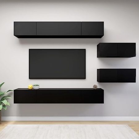 AJSEOYBS Fernseher Tisch,Fernseher Schrank6-Tlg. Tv-Schrank-Set Schwarz Holzwerkstoffgeeignet Geeignet für Wohnzimmer, Schlafzimmer, Büro, Empfangsraum, Arbeitszimmer
