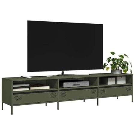 AJJHUUKI Outdoor-Möbel-TV-Schrank Olivgrün 202x39x43,5 cm kaltgewalztes Stahl-Möbel