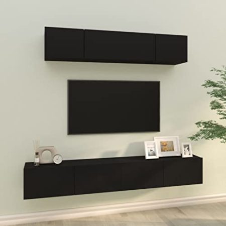 AUUIJKJF Home Outdoor Others4-teiliges TV-Schrank-Set, Schwarz, Holzwerkstoff