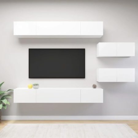 AJSEOYBS Fernseher Tisch,Fernseher Schrank6-Tlg. Tv-Schrank-Set Weiß Holzwerkstoffgeeignet Geeignet für Wohnzimmer, Schlafzimmer, Büro, Empfangsraum, Arbeitszimmer