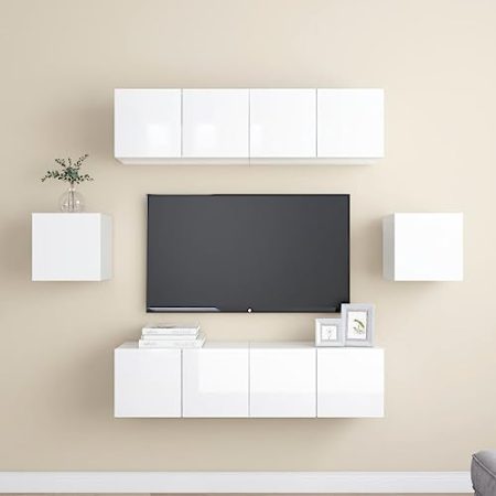 AJJHUUKI Home Outdoor Others6-teiliges TV-Schrank-Set, Hochglanz-Weiß, Holzwerkstoff