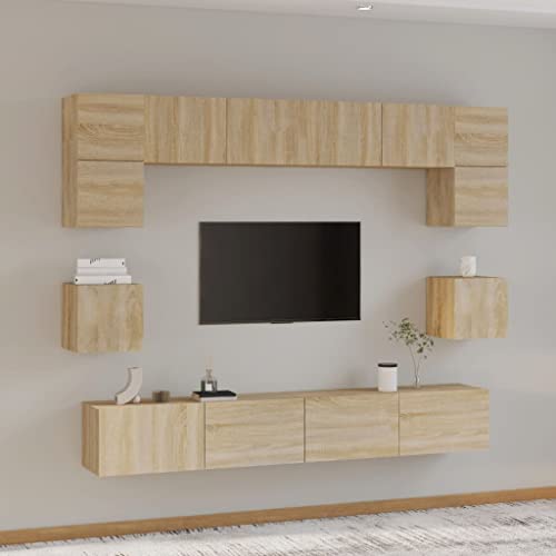 CINDERFUL 8-TLG. TV-Schrank-Set Sonoma-Eiche Holzwerkstoff,TVSchrank Set mit Wandmontagefunktion und viel Stauraum für den Wohnbereich TV-Möbel, TV-Bänke