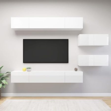 AJSEOYBS Fernseher Tisch,Fernseher Schrank6-Tlg. Tv-Schrank-Set Hochglanz-Weiß Holzwerkstoffgeeignet Geeignet für Wohnzimmer, Schlafzimmer, Büro, Empfangsraum, Arbeitszimmer