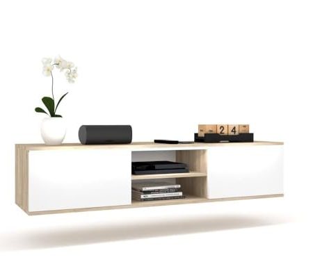 Euro Style TV Schrank Lowboard LED Wandmontage Fernsehschrank TV-Möbel 100-160cm, Eiche/weiß 160cm