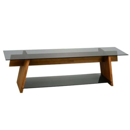 Toilinux.com TV-Schrank, 1 Einlegeboden, aus Glas und Massivholz – Braun