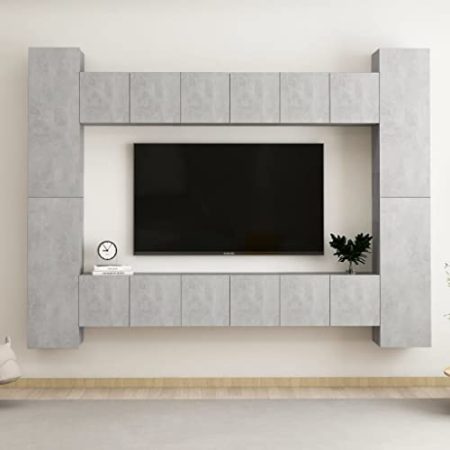 AJSEOYBS Fernseher Schrank,Wandschrank10-Tlg. Tv-Schrank-Set Betongrau Holzwerkstoffgeeignet Geeignet für Wohnzimmer, Schlafzimmer, Büro, Empfangsraum, Arbeitszimmer