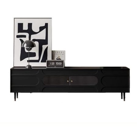 HJYryhyfddply Tv Schrank, Tv-Konsolenschrank mit 4 TüRen, Entertainment-Center mit Stauraum, Modernes Entertainment-Center for Das Wohnzimmer (Farbe: Schwarz)