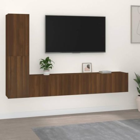 AUUIJKJF Home Outdoor Others4-teiliges TV-Schrank-Set, Braun Eiche, Holzwerkstoff