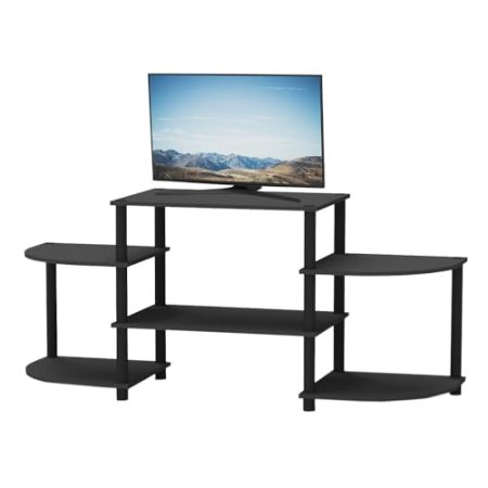 Home Basics Moderner TV-Ständer für Wohnzimmer und Familienzimmer (grau) Fernsehständer für Fernseher und Zubehör | aus Spanplatte und Kunststoff | Organisierte Aufbewahrung | Einfache Montage