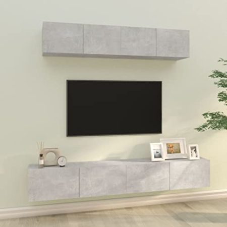 AUUIJKJF Home Outdoor Others4-teiliges TV-Schrank-Set Beton Grau Holzwerkstoff