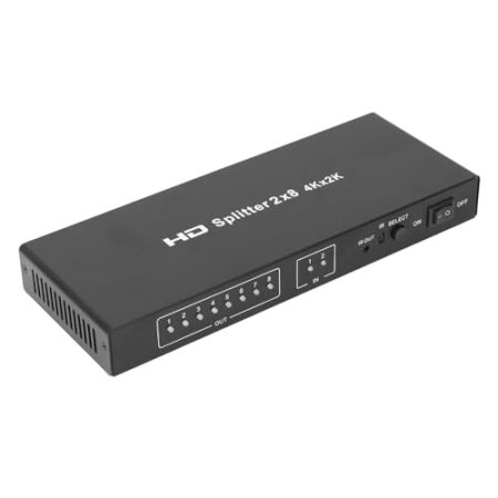 2x8 HDMI Splitter 2 in 8 Out, 8 Port Ausgang HDMI Splitter Multi Ausgänge, Automatische Umschaltung für Projektor, HDTV, für, für usw. (EU-Stecker)