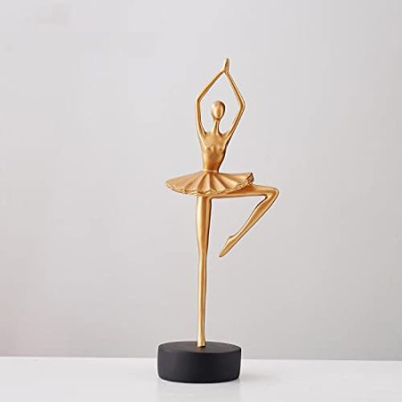 HETAN Moderne Ballett-MÄDCHEN-SKULPTUR-Charakter-Verzierungen Wohnzimmer-Wein-TV-Schrank BÜCHERREGAL Wohnzimmer-DEKORATIONS-ZUBEHÖR,Gold 03