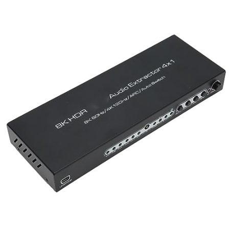 HDR HDMI 4x1 Audio Extractor, 8K 60Hz 4K 120Hz HDMI Switcher Box mit ARC & Audio Extractor, ARC Aoto Switch Konverter für PC TV (EU-Stecker)