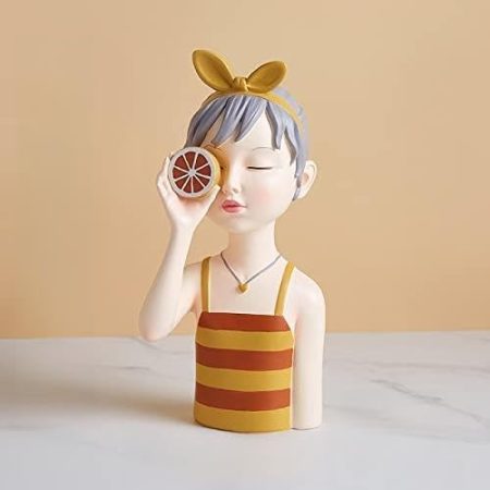 TOMYEUS Statuen Nette Mädchen Modell Skulptur Wohnkultur Figuren for Innenraum Wohnzimmer Dekoration Zubehör Statue Geschenke for Frauen Stilvolle und Elegante Dekoration (Color : Orange Stripe)