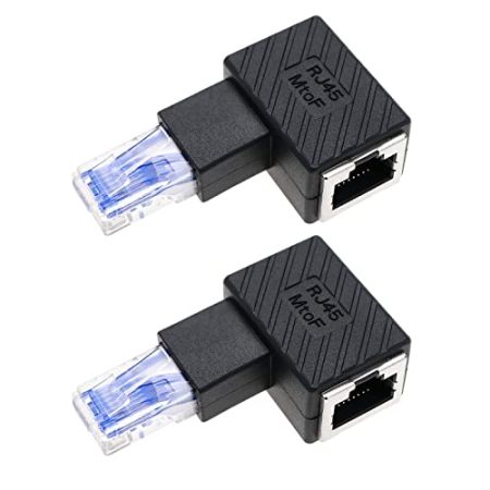 VGOL 2 Stück RJ45 Ethernet Adapter 90 Grad Winkelstecker RJ45 Männlich auf RJ45 Weiblich Konverter Kompatibel mit Cat5e/Cat6 Standards RJ45 Kabel, Winkel nach rechts