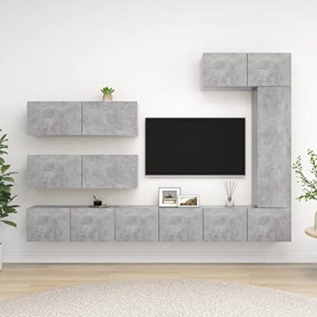 YUHI-HQYD 7-TLG. TV-Schrank-Set,Hängeschränke,Besteck Schränke,Aufbewahrungsschränke,Vitrinenschränke,Moderner Stil,TV-Möbel,Dekorative Schränke,für Wohnzimmer,Korridor, Betongrau Holzwerkstoff