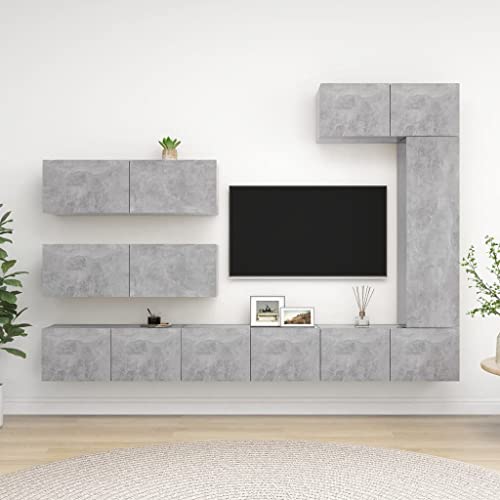 YUHI-HQYD 7-TLG. TV-Schrank-Set,Hängeschränke,Besteck Schränke,Aufbewahrungsschränke,Vitrinenschränke,Moderner Stil,TV-Möbel,Dekorative Schränke,für Wohnzimmer,Korridor, Betongrau Holzwerkstoff