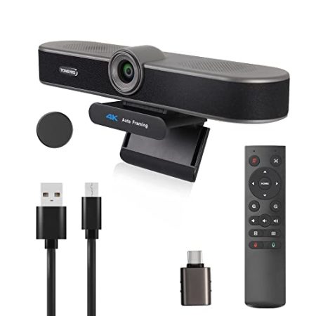 TONGVEO 4K Webcam mit Mikrofon und Lautsprecher, 4X Digitalzoom, ePTZ Videokonferenz Webkamera mit Fernbedienung, für Desktop,AI-Auto-Framing, Streaming, Homeoffice, Kamera für Zoom, Skype
