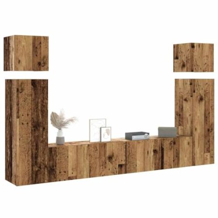 Generisch 8-TLG. TV-Schrank-Set Wandmontage Altholz-Optik Holzwerkstoff,jiangboyue-3329009