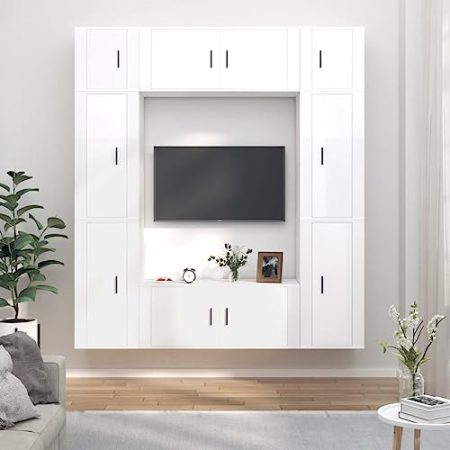 Wohnzimmer Unterhaltungszentrum Aufbewahrungsschrank TV-Ständer 8-TLG TV-Schrank-Set Hochglanz-Weiß Holzwerkstoff Geeignet für Wohnzimmer Schlafzimmer