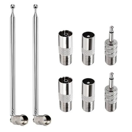 VooGenzek 2 Stück FM UKW Radio Antenne, 75cm 7 Abschnitte Teleskopantenne Ersatz, 75 Ohm Unbal Teleskopantenne Zimmerantenne mit F-Stecker und 6 IEC Koax-Kupplung Adapter, Kompatibel mit Yamaha Denon